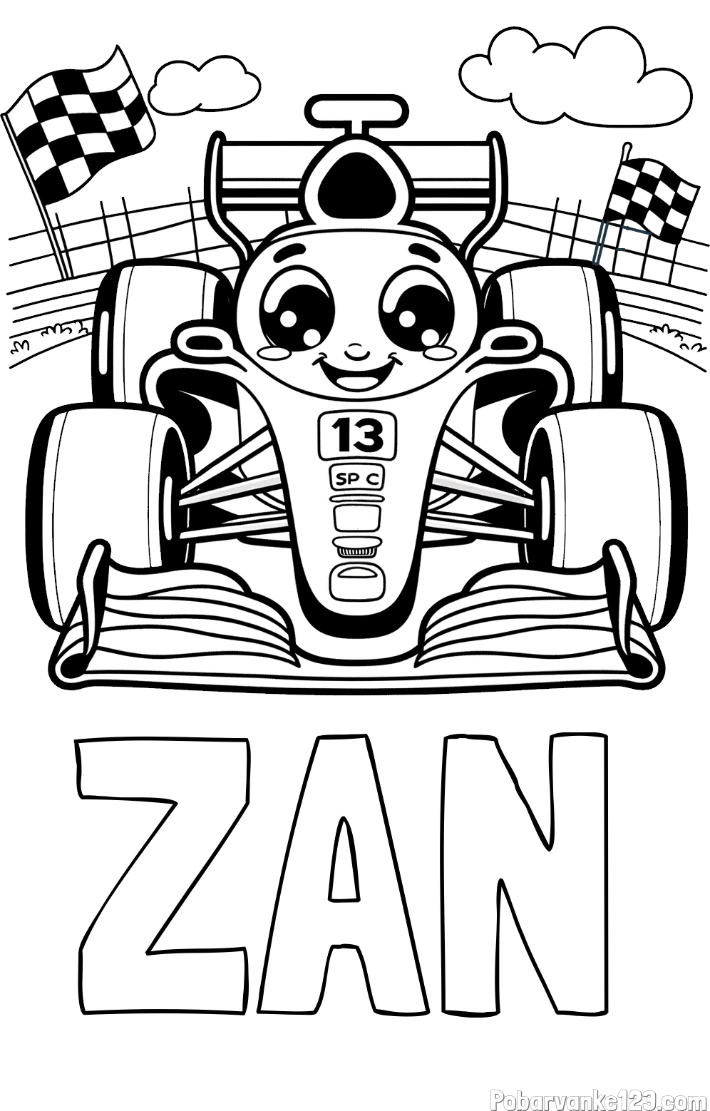 Pobarvanka imena ŽAN in otroška pobarvanka FORMULA 1