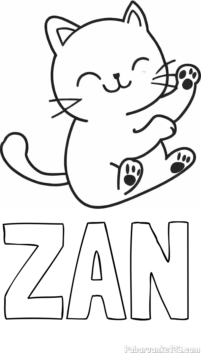 Pobarvanka imena ŽAN in pobarvanka razigranega mucka