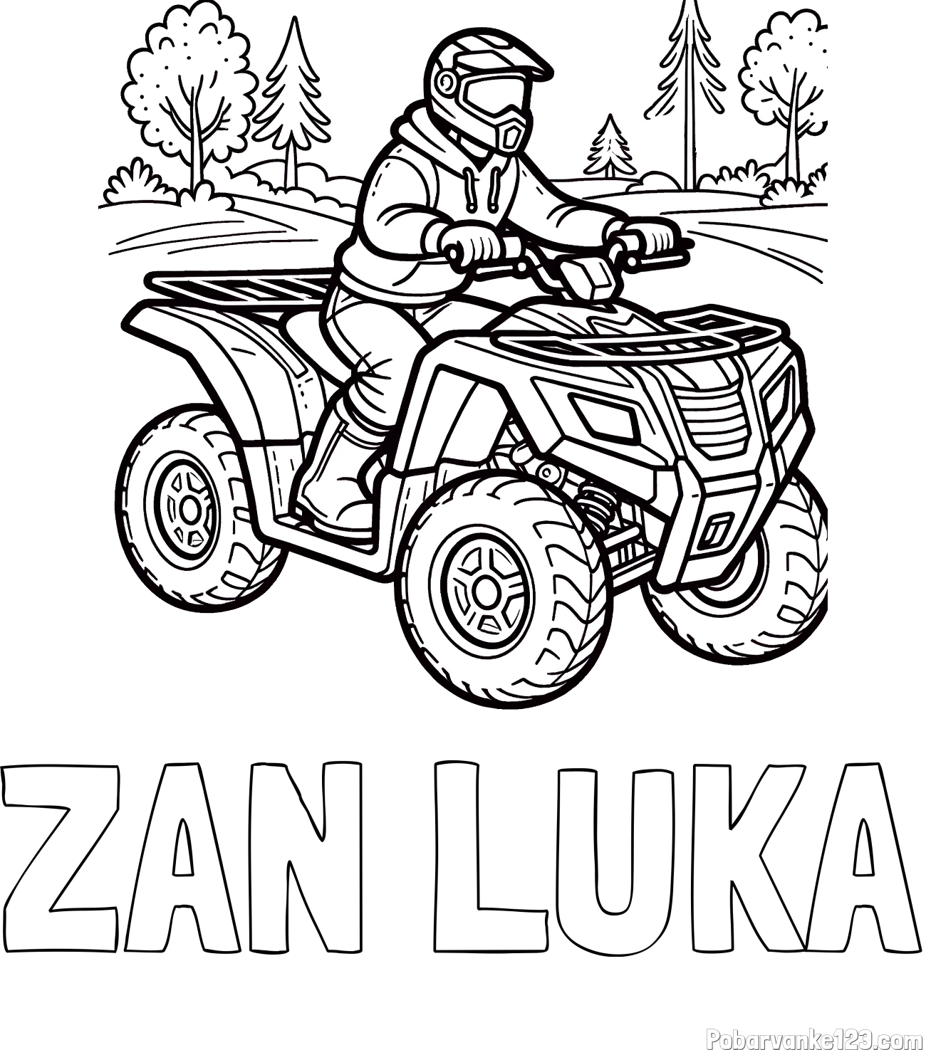 Pobarvanka imena ŽAN LUKA in pobarvanka motorista na štirikolesniku