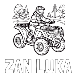 Online izdelana pobarvanka - Pobarvanka imena ŽAN LUKA in pobarvanka motorista na štirikolesniku