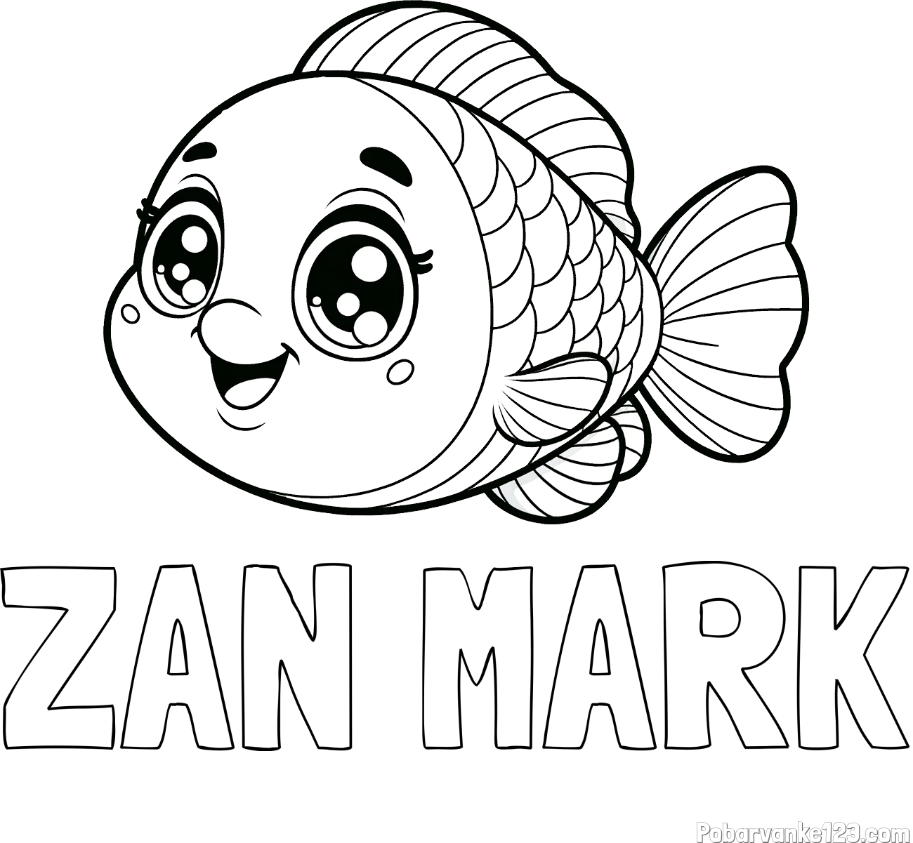 Pobarvanka imena ŽAN MARK in pobarvanka prisrčne ribe