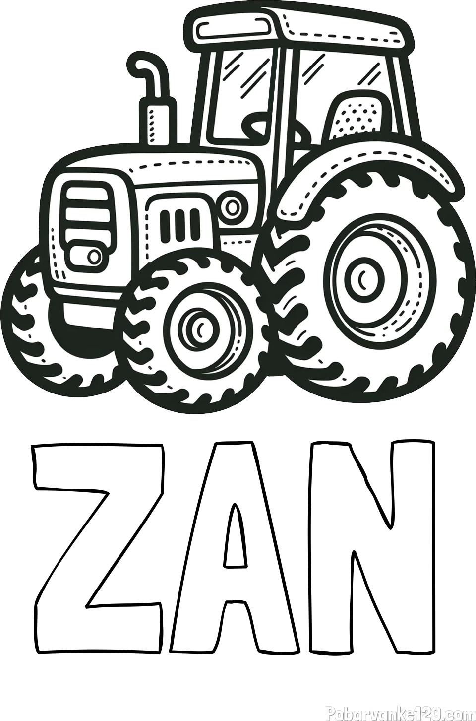 Pobarvanka imena Žan ter traktorja