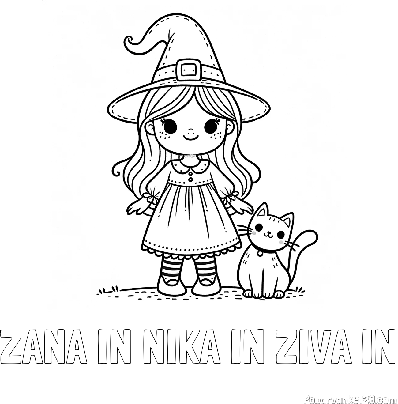 Pobarvanka imena ŽANA IN NIKA IN ŽIVA IN in Čudovita pobarvanka ljubke čarovnice in nasmejane mačke