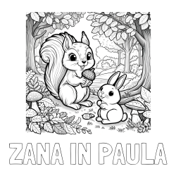 Online izdelana pobarvanka - Pobarvanka imena ŽANA IN PAULA in pobarvanka veveričke in zajčka v gozdu