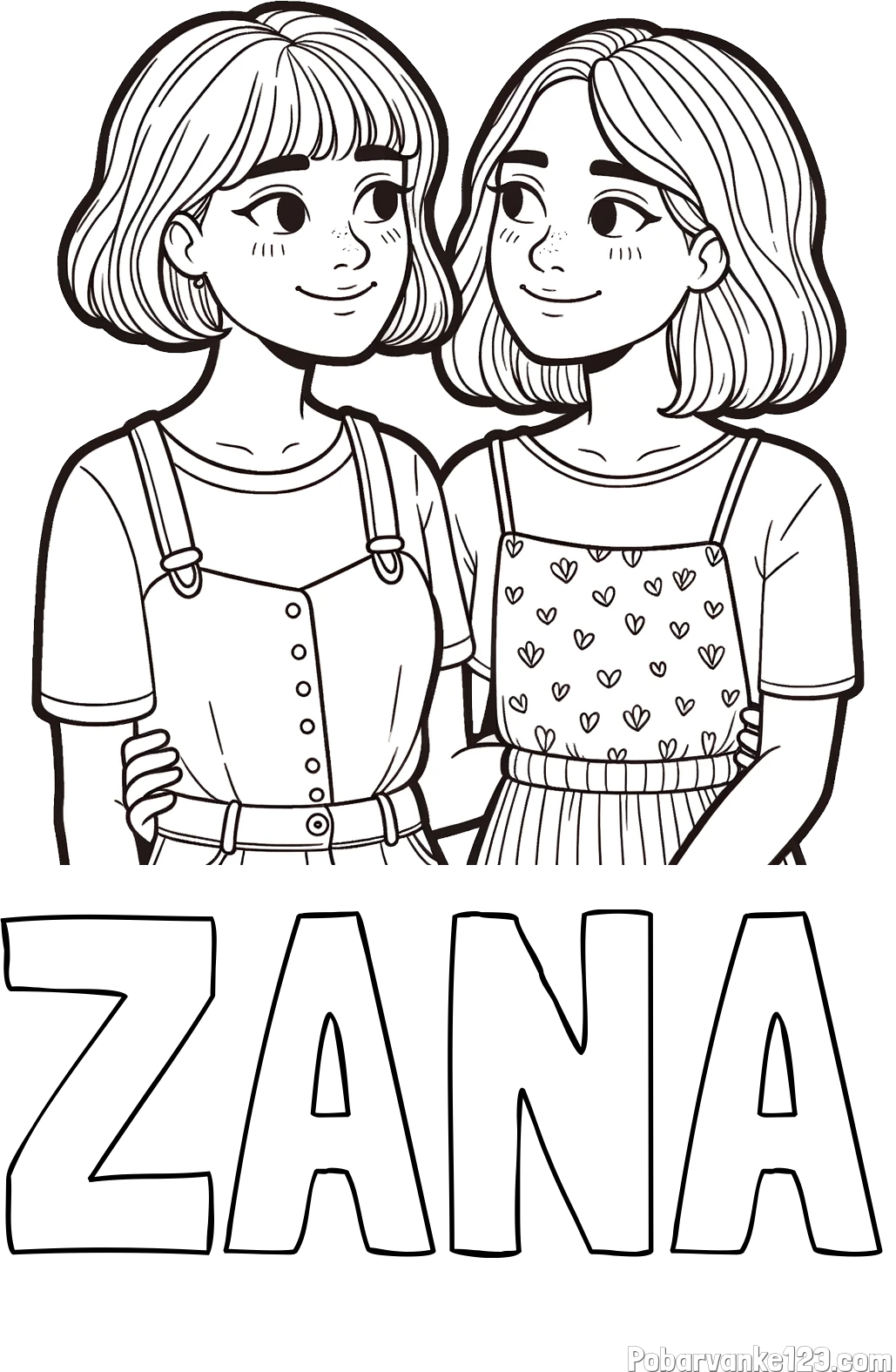 Pobarvanka imena ŽANA in pobarvanka dveh najboljših prijateljic