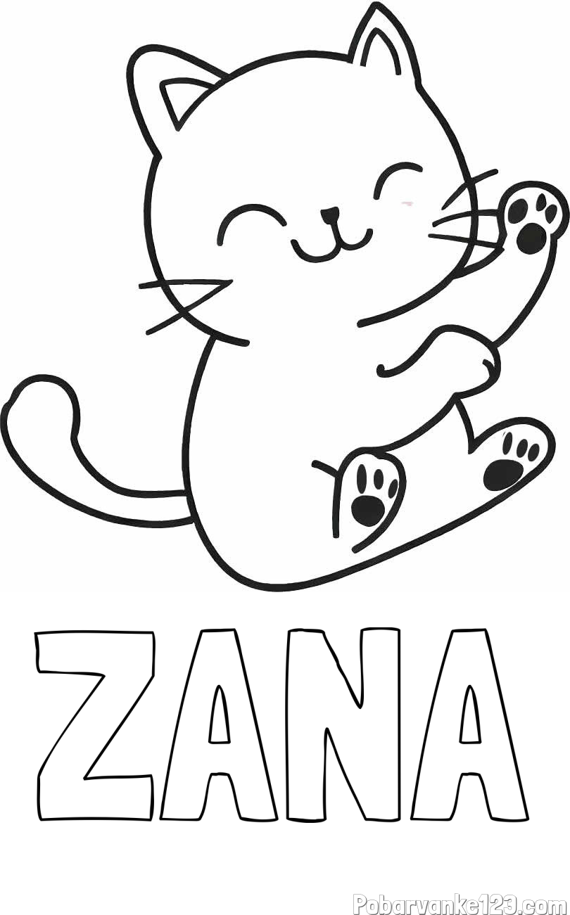 Pobarvanka imena ŽANA in pobarvanka razigranega mucka