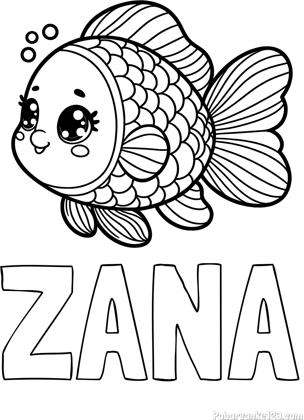 Pobarvanka imena ŽANA in pobarvanka ribe z bujnimi plavutmi