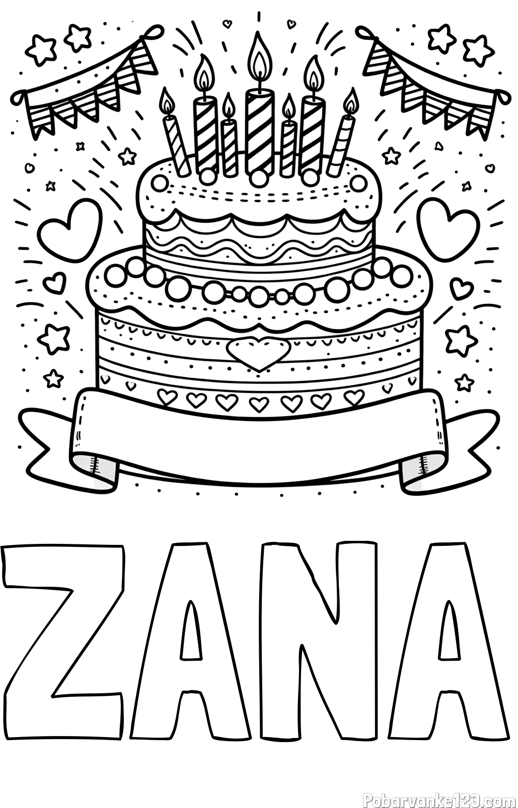 Pobarvanka imena ŽANA in pobarvanka velike torte za rojstni dan