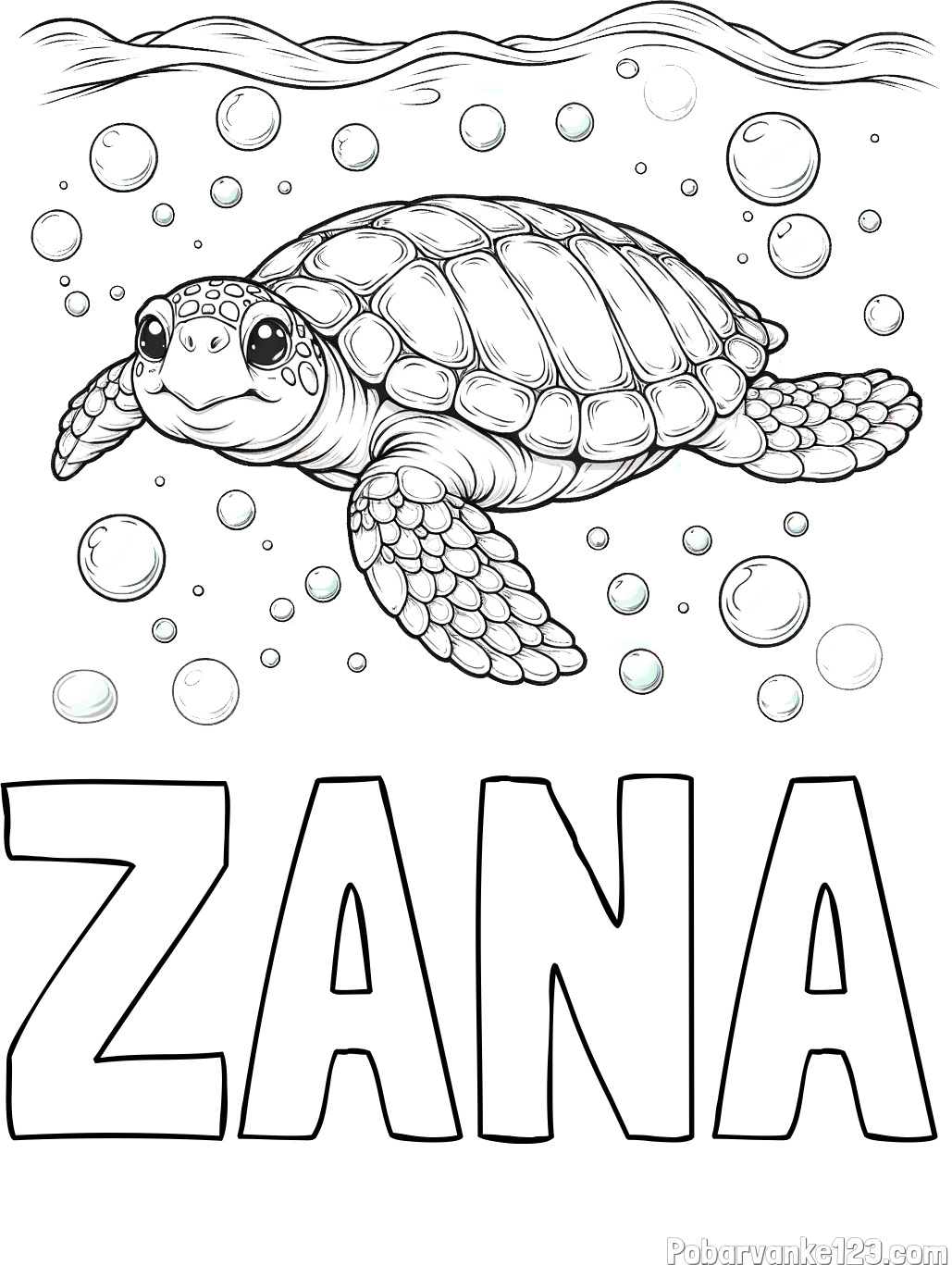 Pobarvanka imena ŽANA in pobarvanka želve v morju