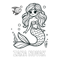 Online izdelana pobarvanka - Pobarvanka imena ŽANA NOVAK in pobarvanka male morske deklice in ribice