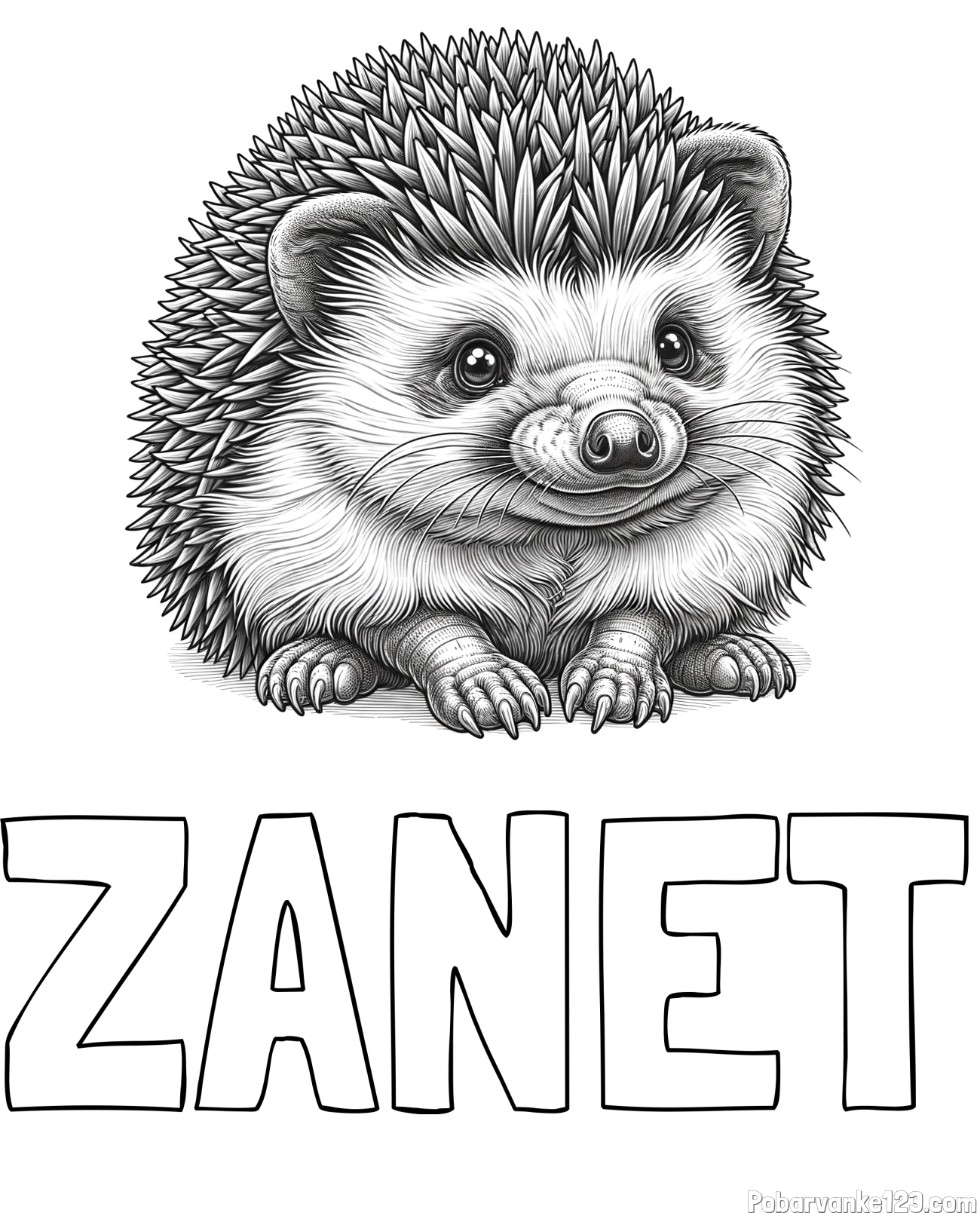 Pobarvanka imena ŽANET in pobarvanka ježa