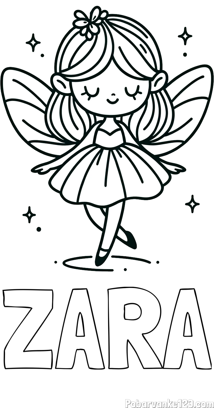 Pobarvanka imena ZARA in enostavna pobarvanka čarobne vile