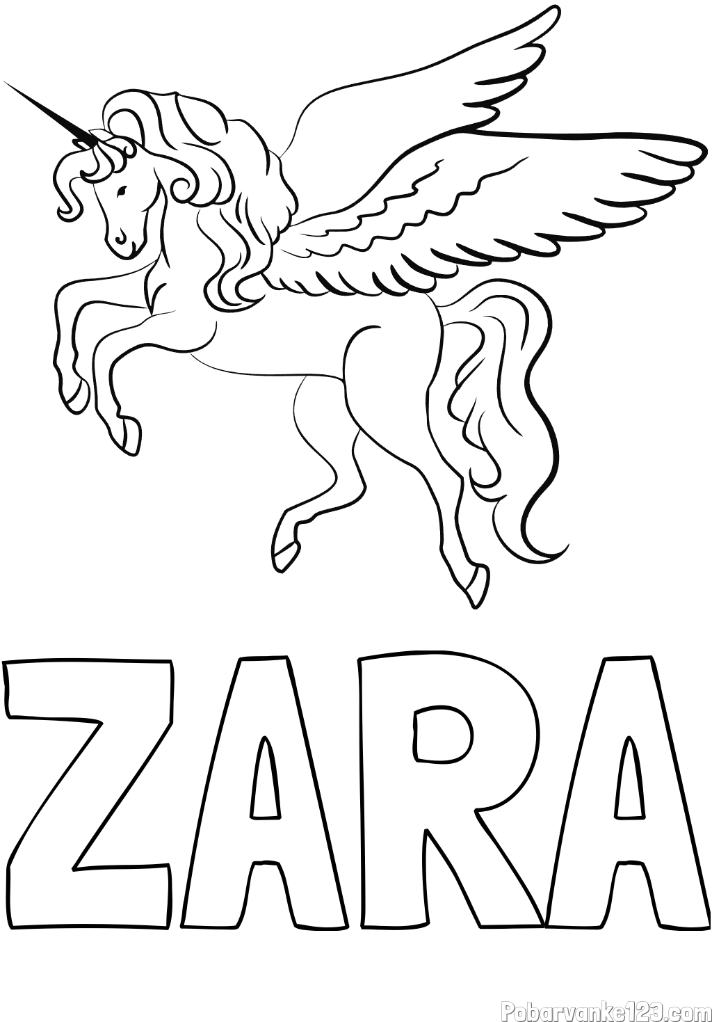 Pobarvanka imena ZARA in lepa pobarvanka samoroga