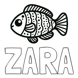 Pobarvanka imena ZARA in otroška pobarvanka ribe