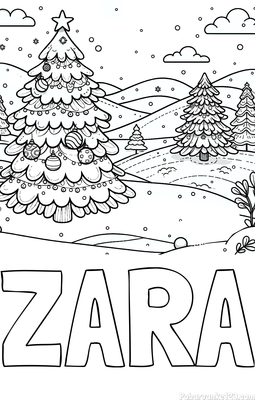 Pobarvanka imena ZARA in pobarvanka božične smrečice v naravi