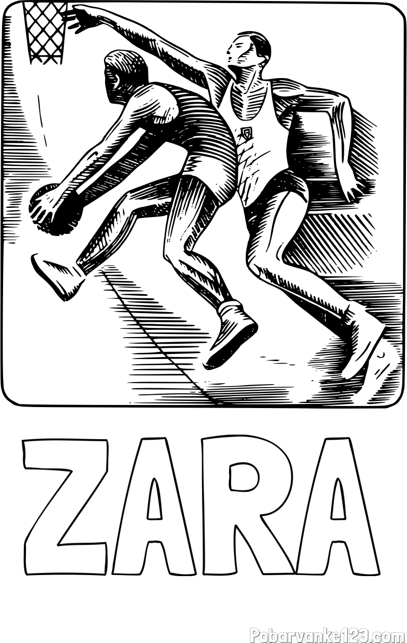 Pobarvanka imena ZARA in pobarvanka dveh košarkarjev med igro