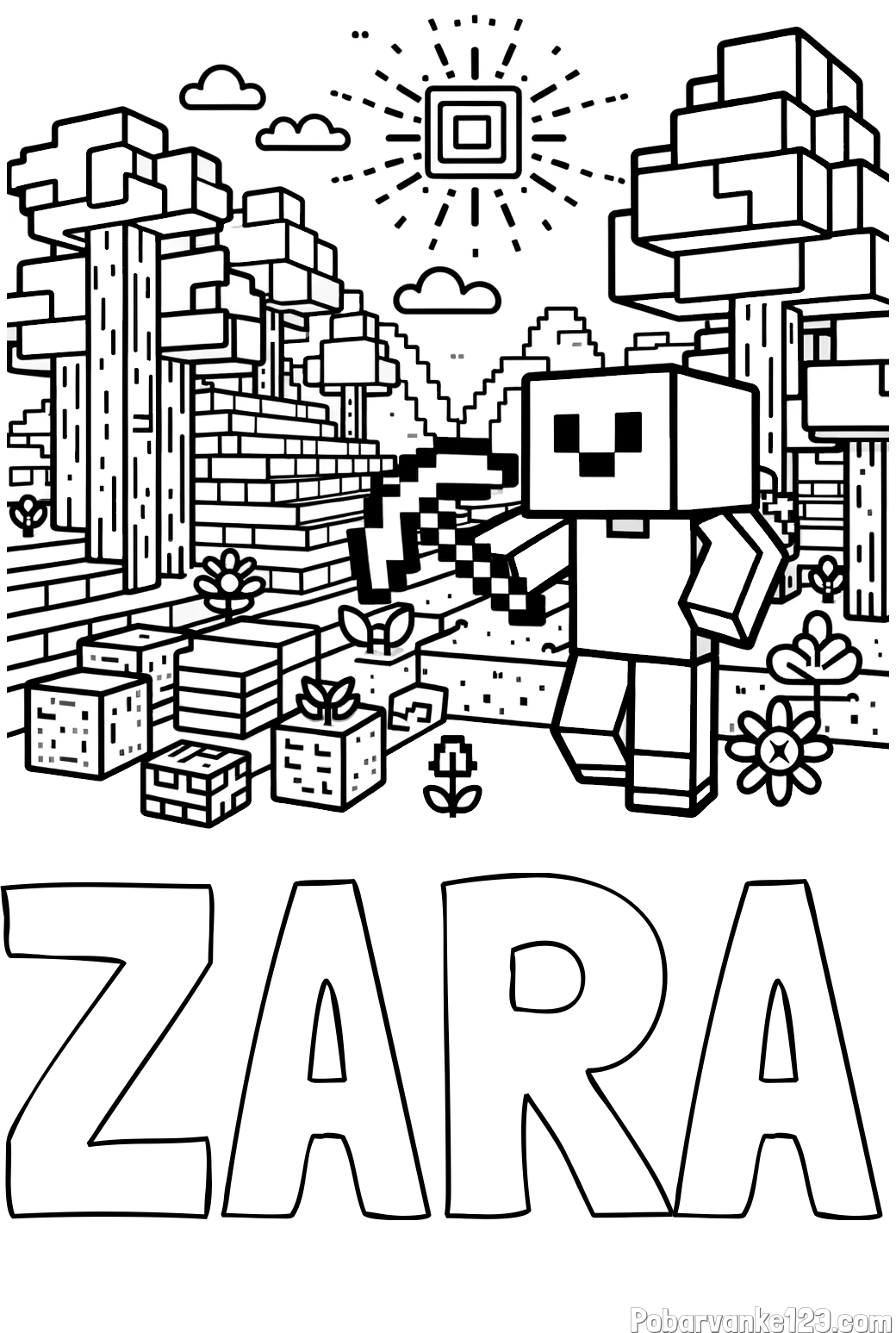 Pobarvanka imena ZARA in pobarvanka Minecraft sveta