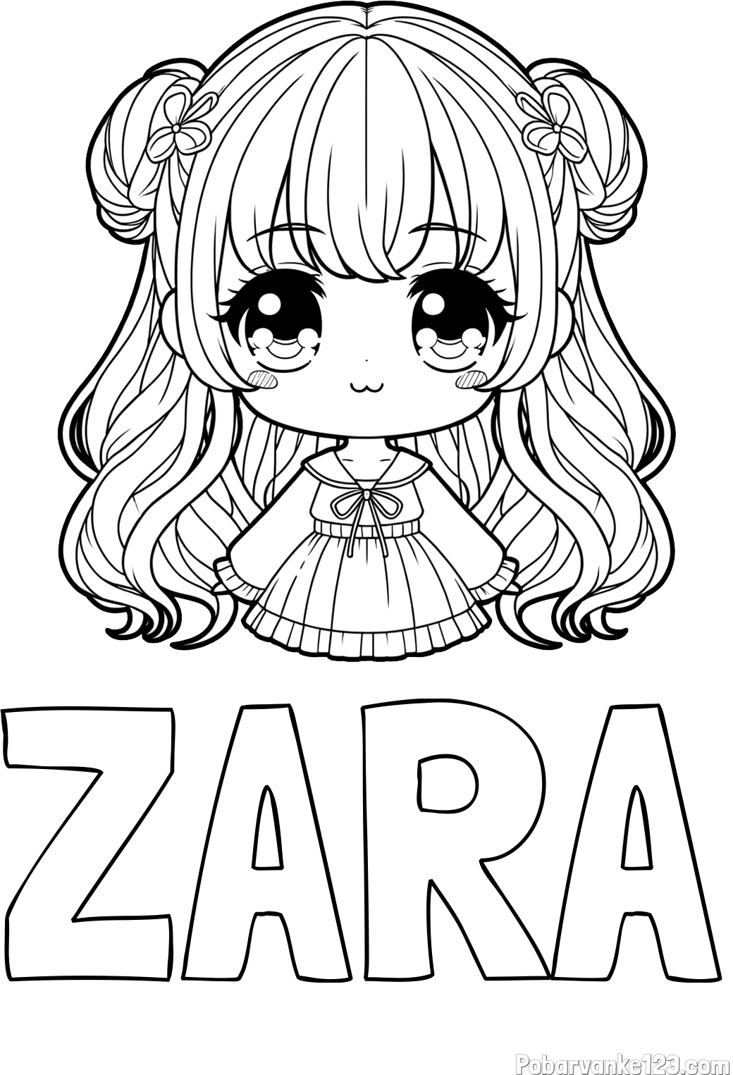 Pobarvanka imena ZARA in pobarvanka prikupne punčke v anime slogu