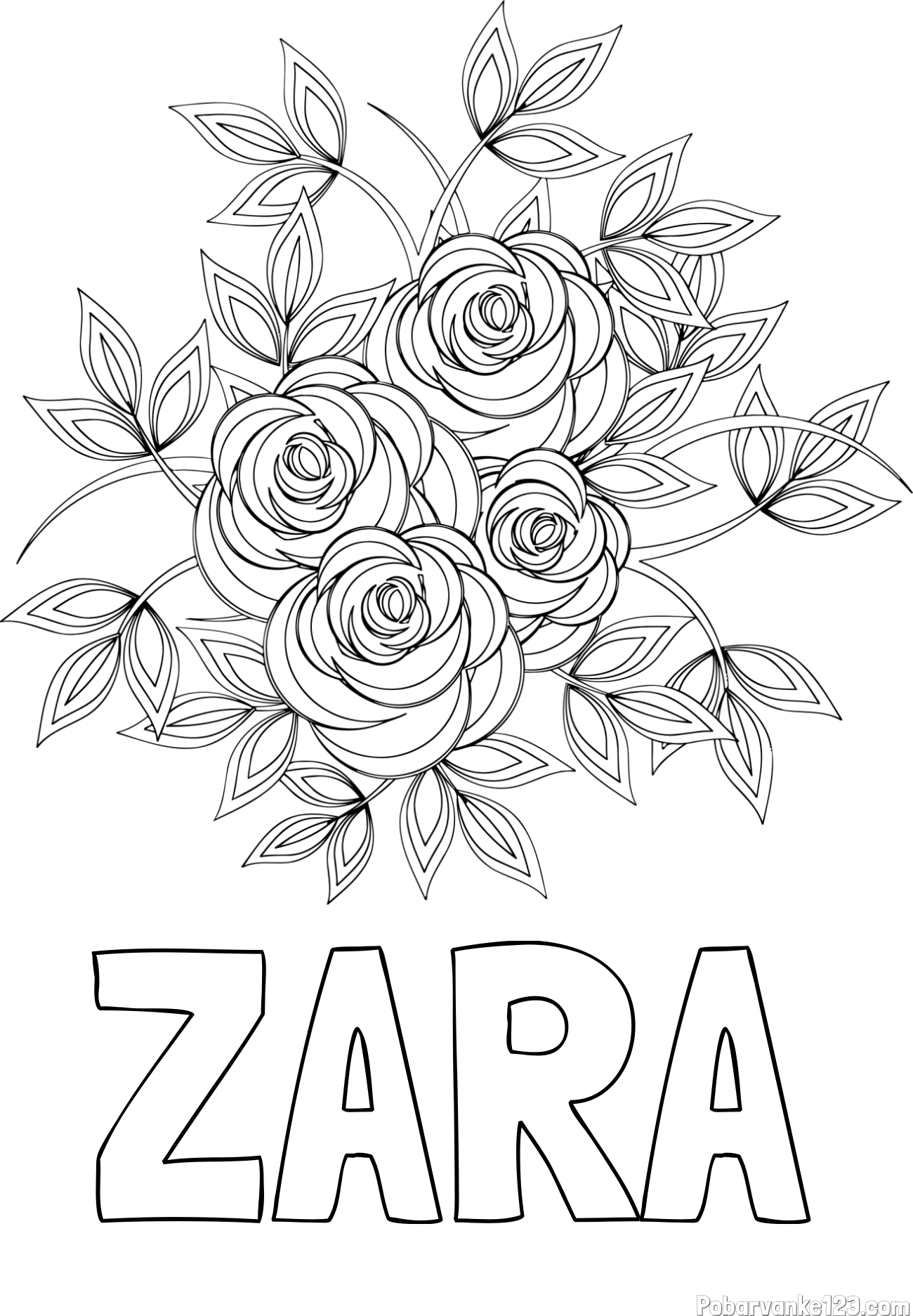Pobarvanka imena ZARA in pobarvanka šopka vrtnic