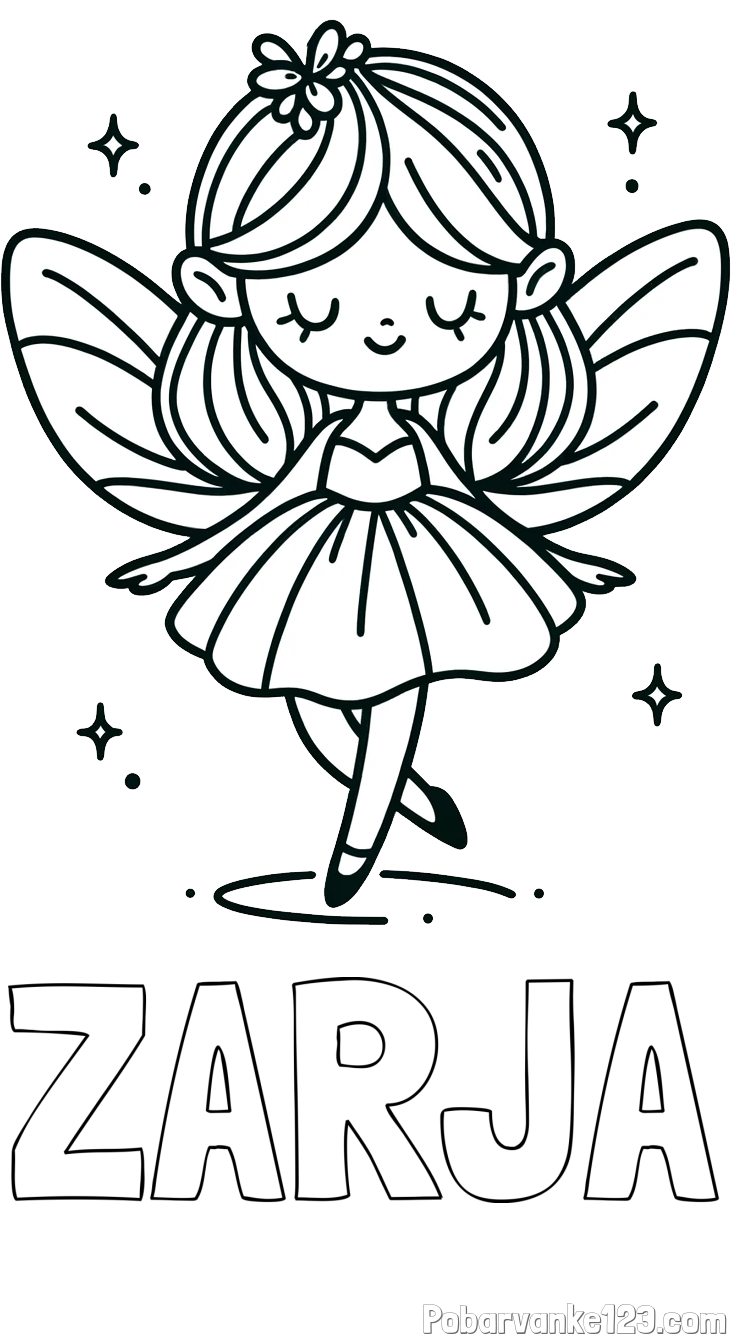 Pobarvanka imena ZARJA in enostavna pobarvanka čarobne vile