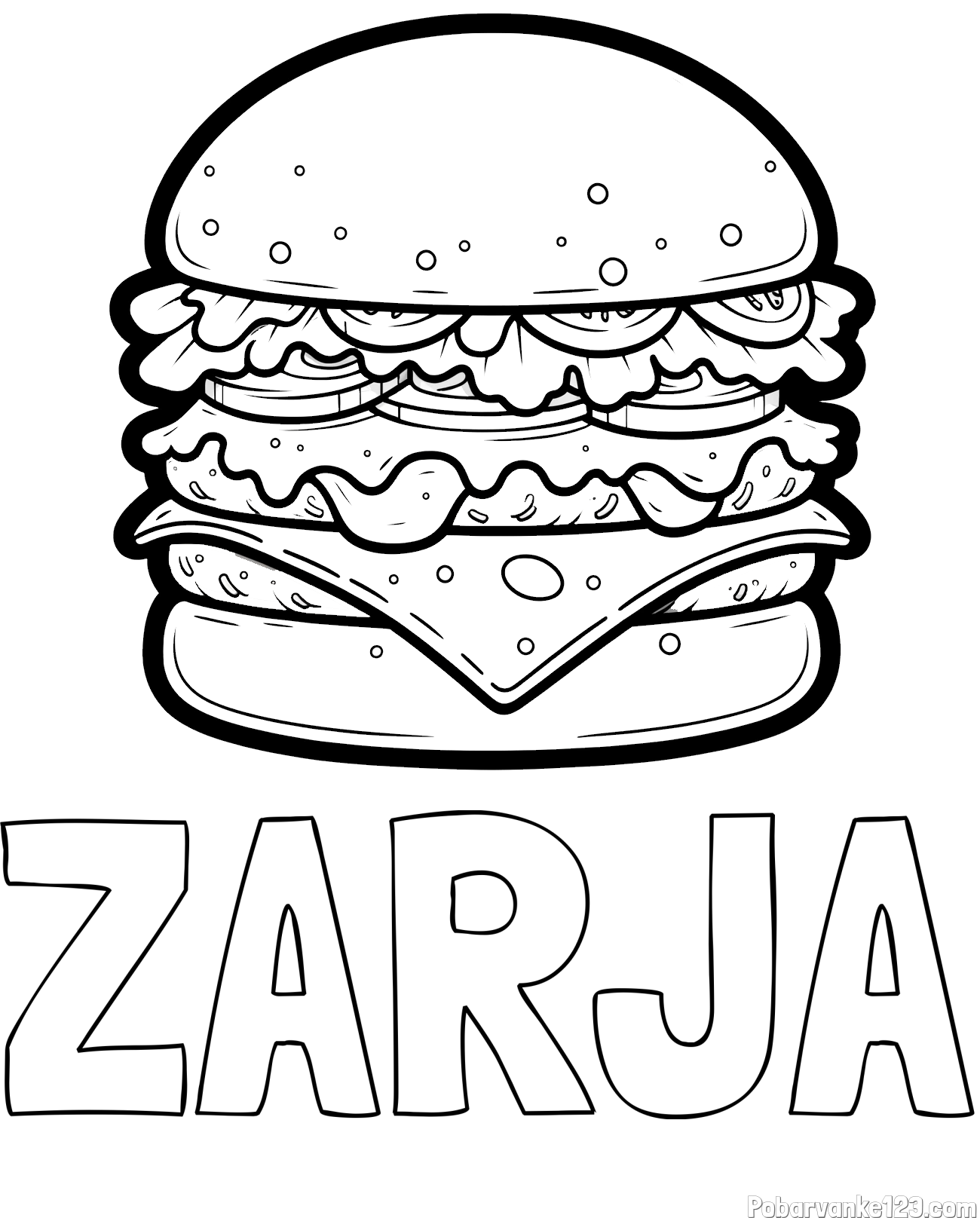 Pobarvanka imena ZARJA in pobarvanka hamburger