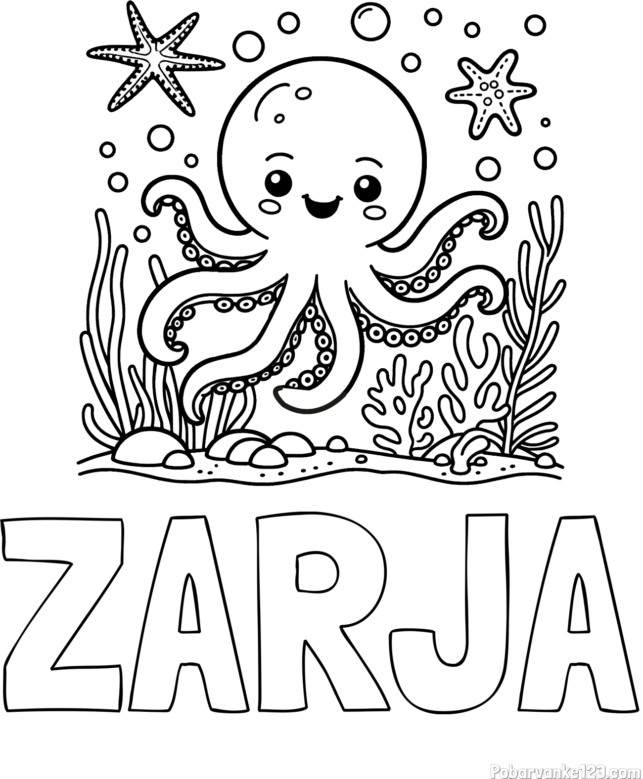 Pobarvanka imena ZARJA in pobarvanka hobotnice