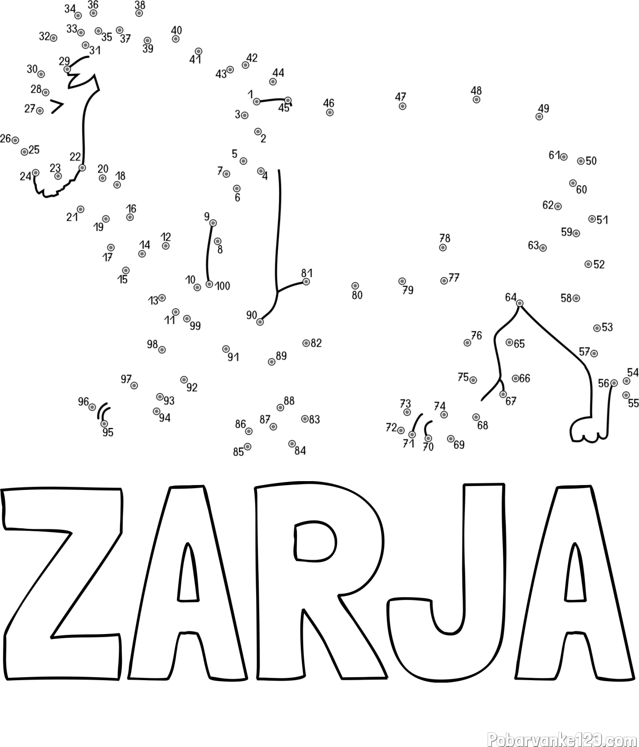 Pobarvanka imena ZARJA in pobarvanka leva - poveži številke