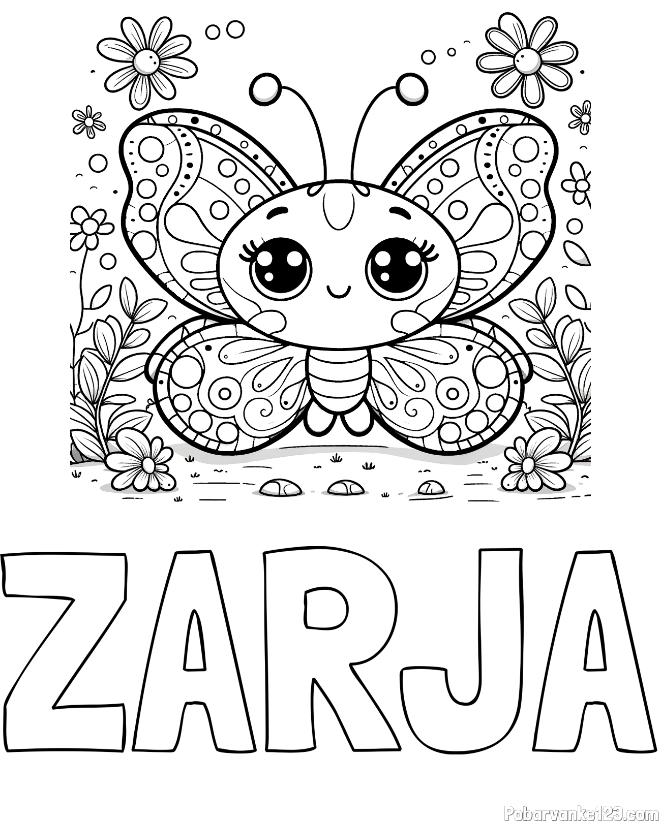 Pobarvanka imena ZARJA in pobarvanka ljubkega metuljčka