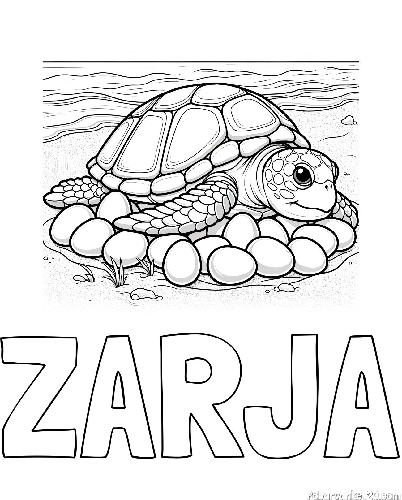 Pobarvanka imena ZARJA in pobarvanka želve na obali