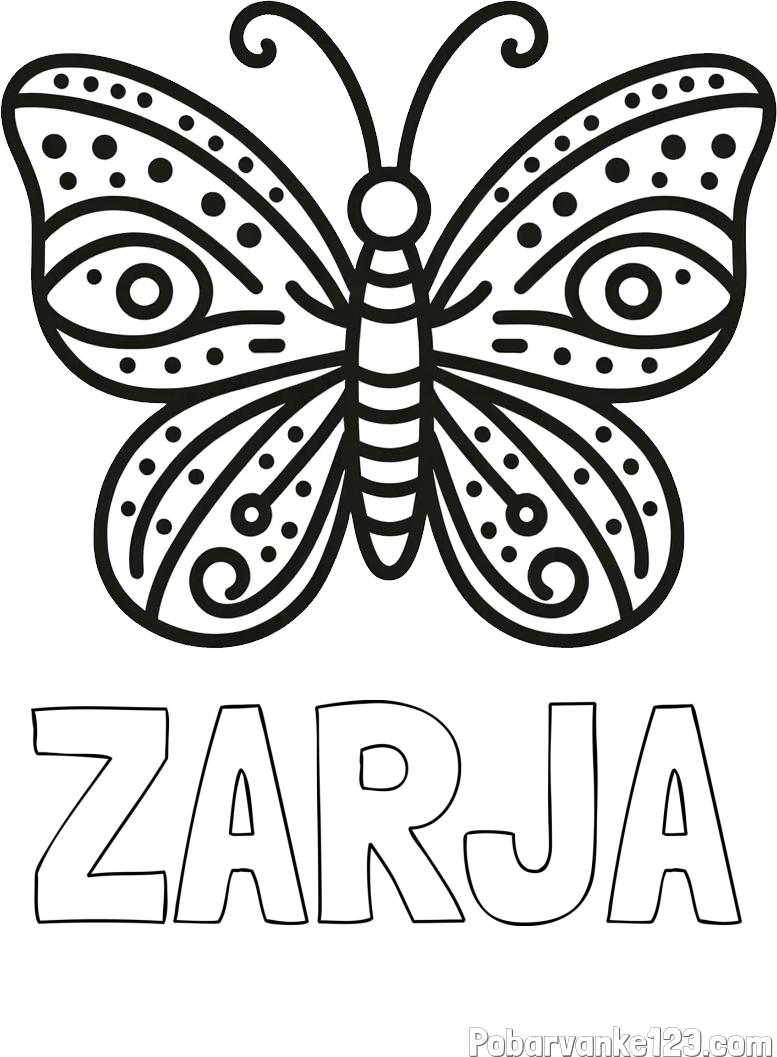 Pobarvanka imena ZARJA in preprosta pobarvanka metulja