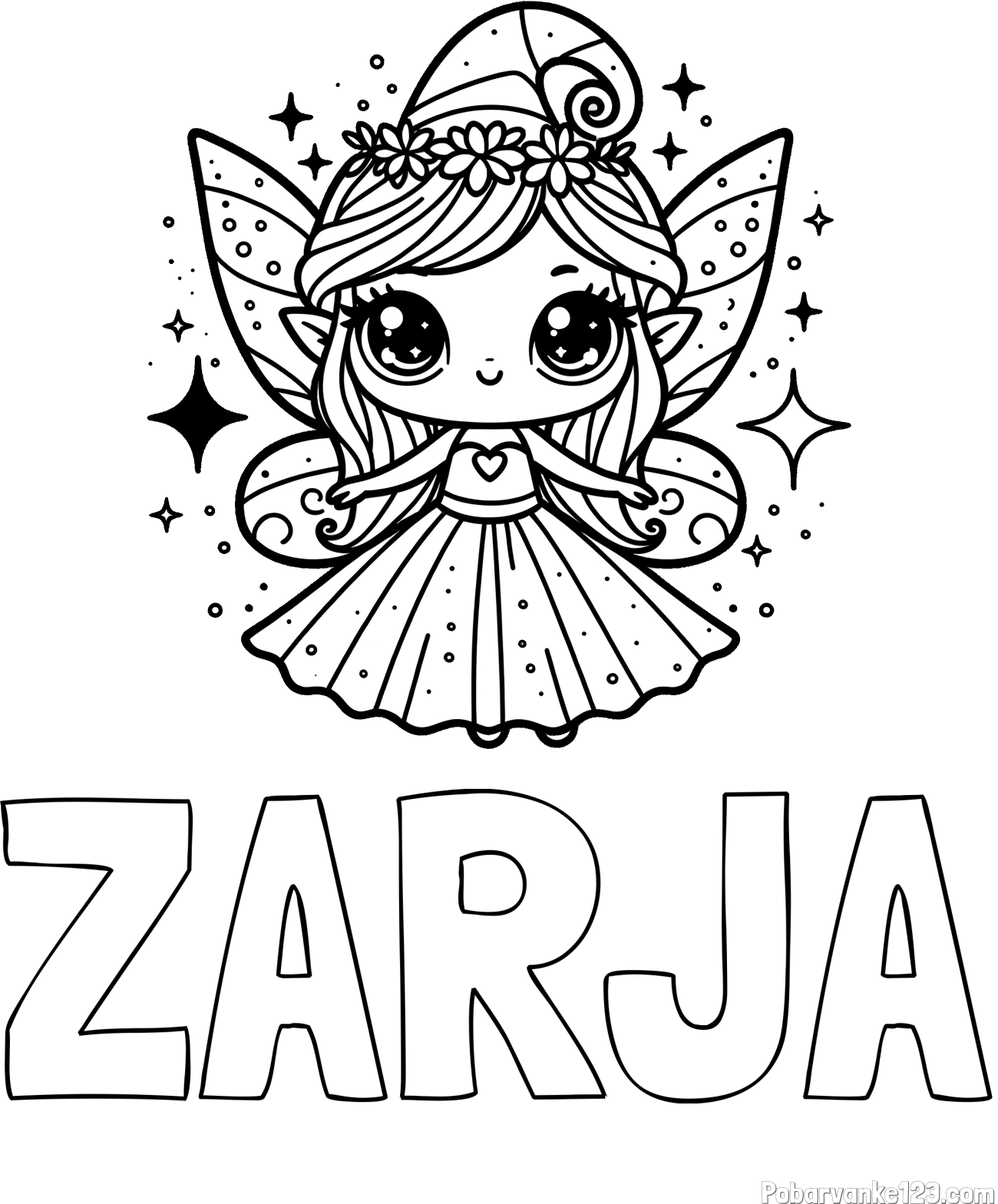 Pobarvanka imena ZARJA in prikupna čarobna vila