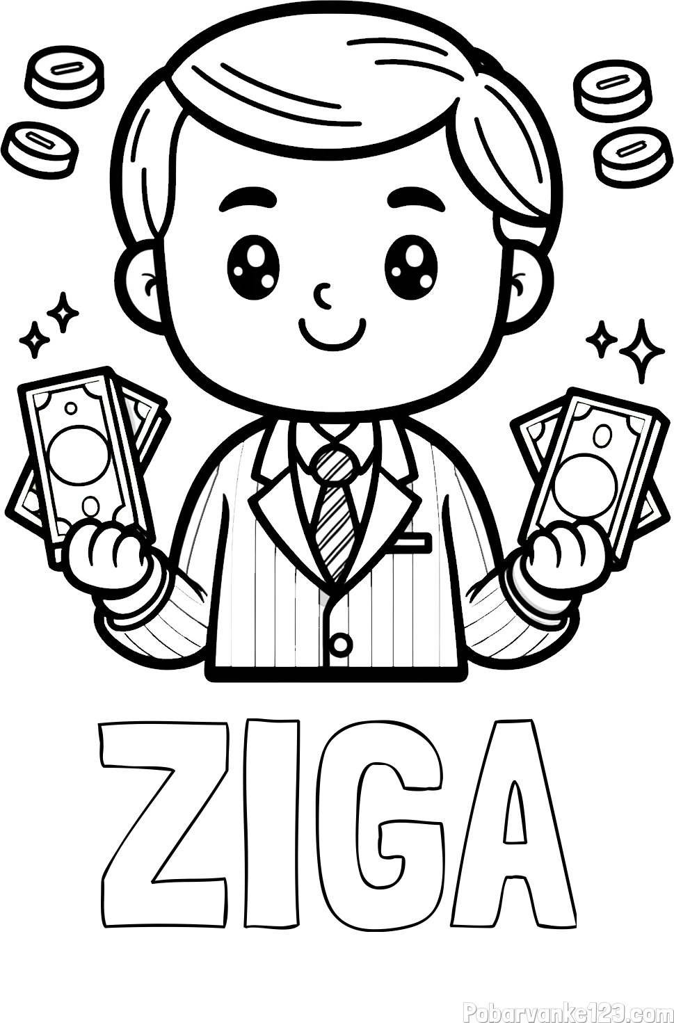 Pobarvanka imena ŽIGA in otroška pobarvanka bankirja z veliko denarja