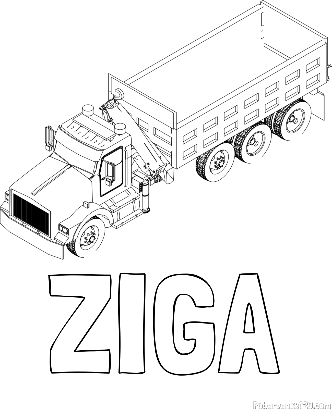 Pobarvanka imena ŽIGA in pobarvanka velikega tovornjaka z dvigalko za nakladanje