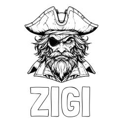 Online izdelana pobarvanka - Pobarvanka imena ŽIGI in pobarvanka zlobnega gusarja