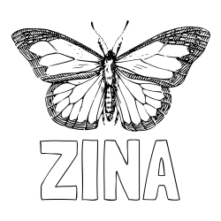 Online izdelana pobarvanka - Pobarvanka imena ZINA in pobarvanka metulja