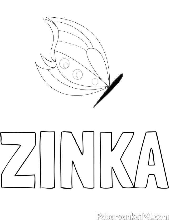 Pobarvanka imena ZINKA in pobarvanka metulj