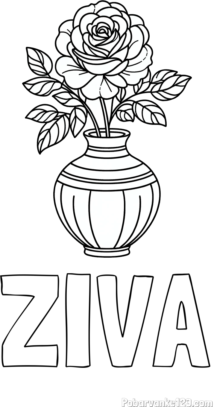 Pobarvanka imena ŽIVA in pobarvanka vrtnice v vazi