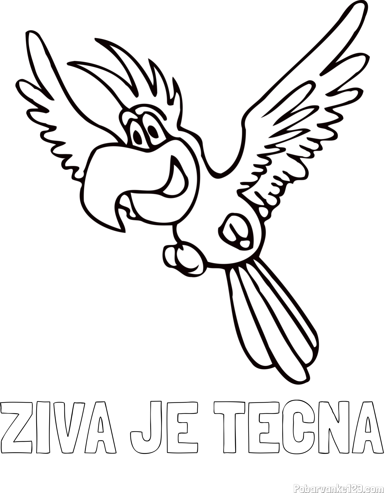 Pobarvanka imena ŽIVA JE TEČNA in pobarvanka papagaja v letu