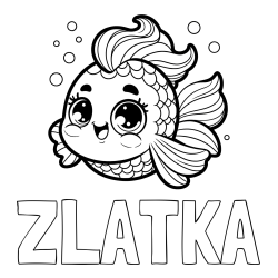 Online izdelana pobarvanka - Pobarvanka imena ZLATKA in pobarvanka ljubke pravljične ribe