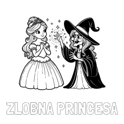 Online izdelana pobarvanka - Pobarvanka imena ZLOBNA PRINCESA in pobarvanka zlobne čarovnice, ki poskuša začarati princesko