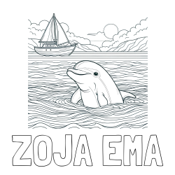 Online izdelana pobarvanka - Pobarvanka imena ZOJA EMA in pobarvanka delfina v morju ter jadrnice