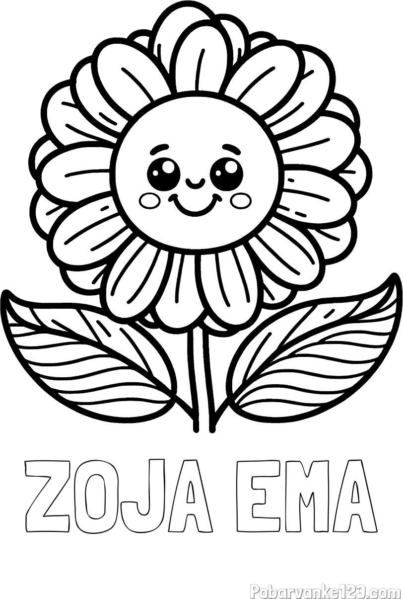 Pobarvanka imena ZOJA EMA in pobarvanka ljubke in nasmejane rože