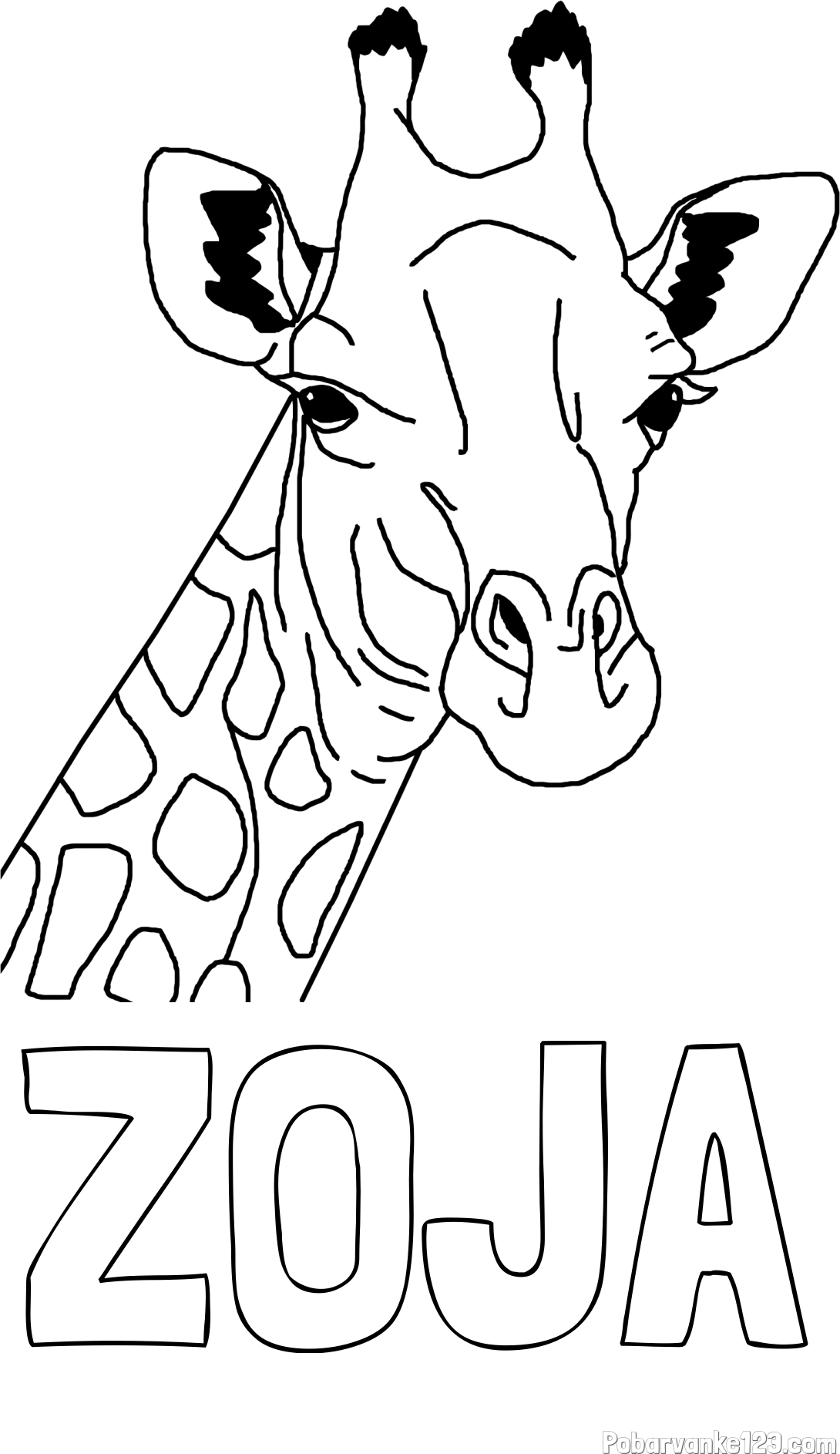 Pobarvanka imena ZOJA in lepa pobarvanka žirafje glave