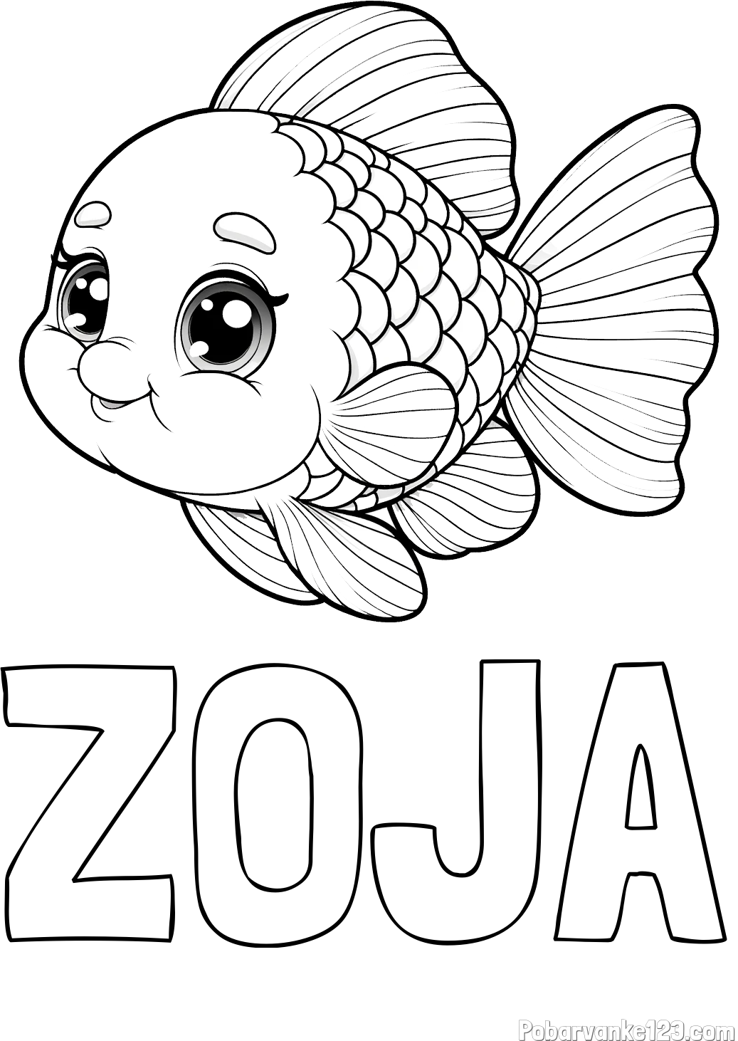 Pobarvanka imena ZOJA in ljubka pobarvanka starejše ribe