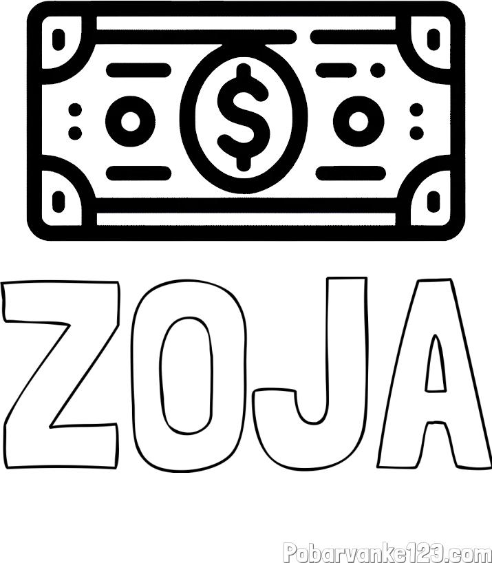 Pobarvanka imena ZOJA in otroška pobarvanka bankovca