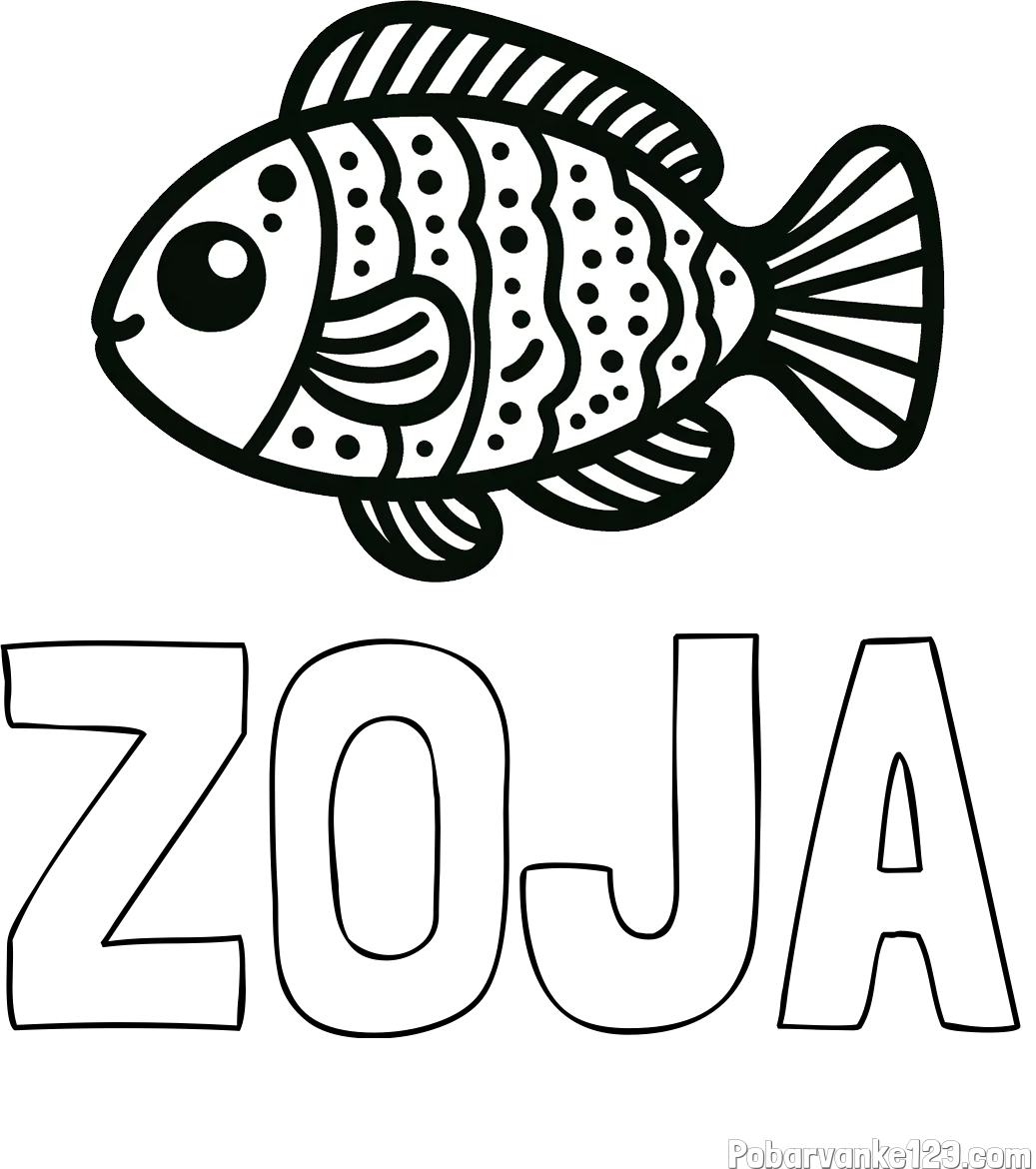 Pobarvanka imena ZOJA in otroška pobarvanka ribe