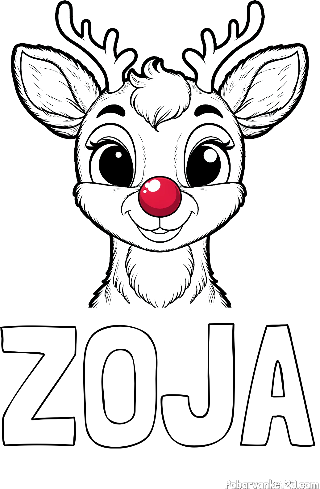 Pobarvanka imena ZOJA in otroška pobarvanka simpatičnega jelenčka Rudolfa