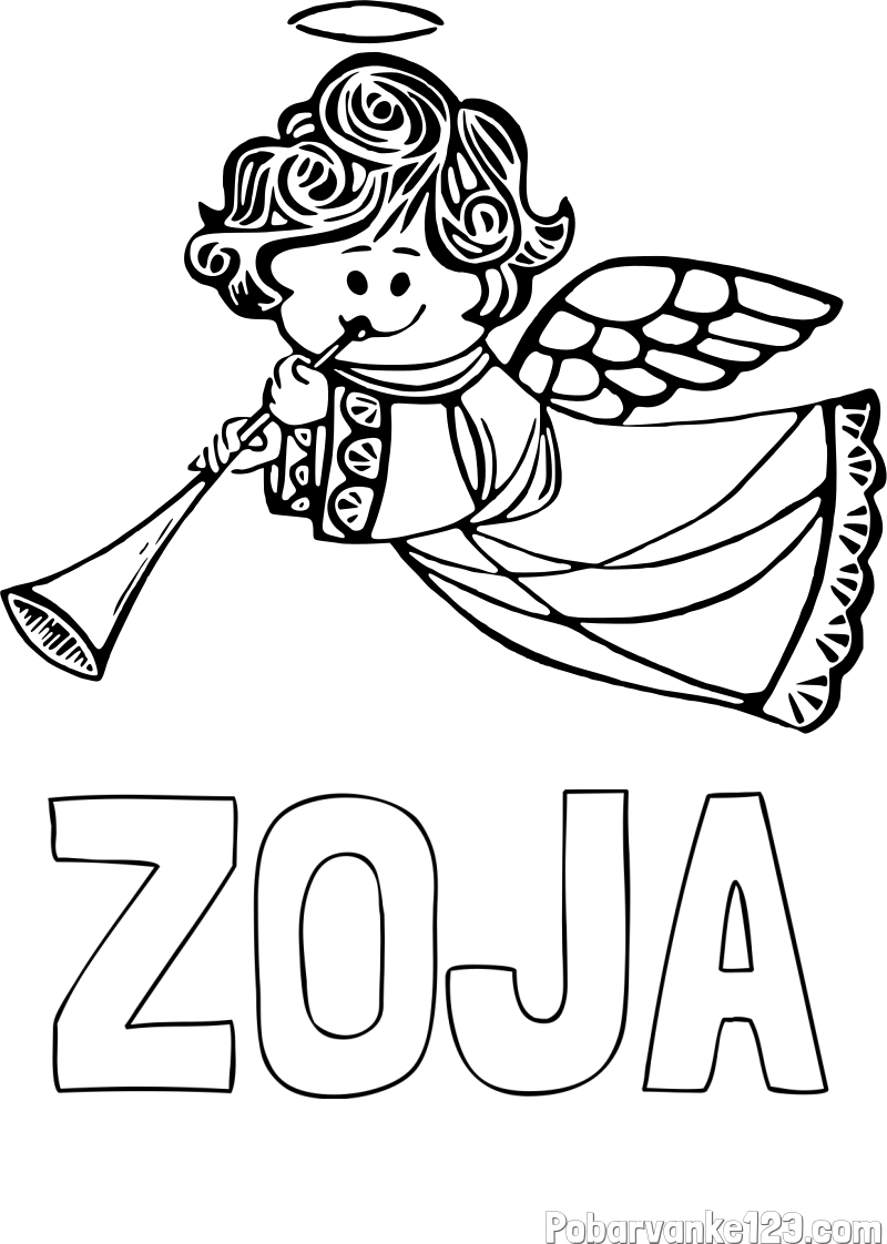 Pobarvanka imena ZOJA in pobarvanka angelčka