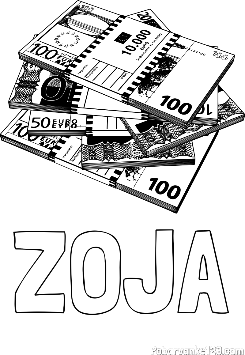 Pobarvanka imena ZOJA in pobarvanka evrskih bankovcev