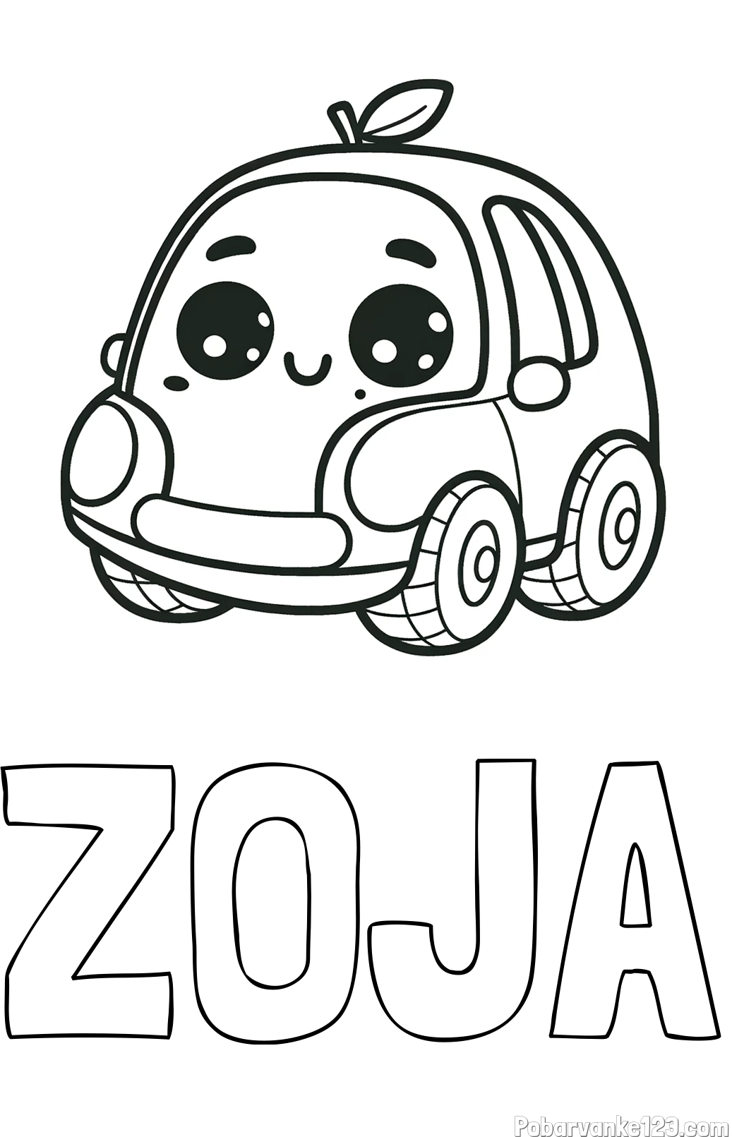 Pobarvanka imena ZOJA in pobarvanka ljubkega avtomobila